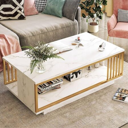 Table basse Bianco imprimé marbre blanc
